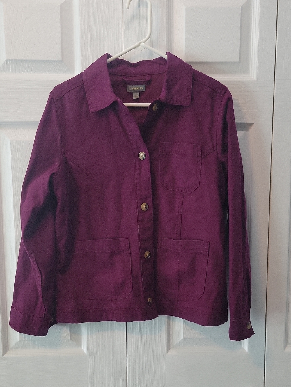 Style & Co. Deep Plum Button-Front Jean Jacket